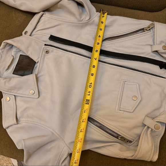 Allsaints baron lamb leather jacket light blue moto zip US 6 ret $435 - Picture 7 of 8